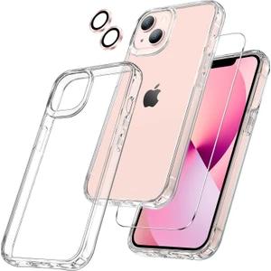 iPhone 13 Şeffaf Kılıf, Kamera Lens Koruyucu, Cam Ekran Koruyucu 3'in 1 Süper Set