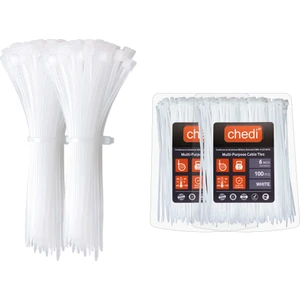 chedi Kablo Bağı 3,6x150 mm 200'lü Paket Çok Amaçlı Kablo Bağları, 15 cm Premium Kalite Beyaz Kablo Klipsi, Plastik Kelepçe