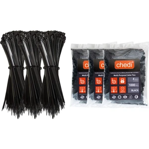 chedi Kablo Bağı 2,5x100 mm 3000'li Paket Çok Amaçlı Kablo Bağları, 10 cm Premium Kalite Siyah Kablo Klipsi, Plastik Kelepçe
