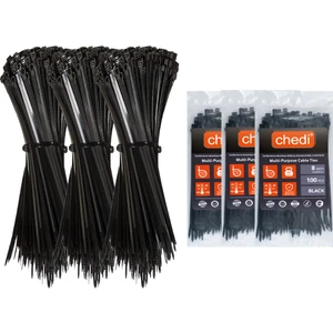 chedi Kablo Bağı 3,6x200 mm 300'lü Paket Çok Amaçlı Kablo Bağları, 20 cm Premium Kalite Siyah Kablo Klipsi, Plastik Kelepçe