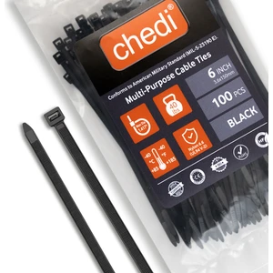 chedi Kablo Bağı 3,6x150 mm 100'lü Paket Çok Amaçlı Kablo Bağları, 15 cm Premium Kalite Siyah Kablo Klipsi, Plastik Kelepçe