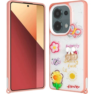 Xiaomi Uyumlu  Redmi Note 13 Pro 4g Kılıf Parlayan Simli Kabartma Figürlü Cevze Kapak-Pembe