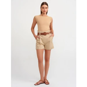 71298 Beli Lastikli Kemerli Şort-Camel
