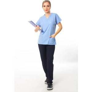 Simirna Üniforma Üst Açık Mavi Alt Lacivert Cerrahi Doktor Hemşire Scrubs Forma Takım