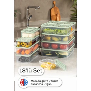 13LÜ Buzdolabı Dondurucu Organizer Mikrodalga ve Difrize Uygun Saklama Kabı Mint 6x(350ML) 2x(1,65LT) 3x(3,5LT) 2x(1,75LT)