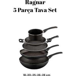 Ragnar 5 Parça Tava Seti  5 Li Çeyiz Tava Set Wok Grill Krep Sahan ve Sosluk Kaçerola
