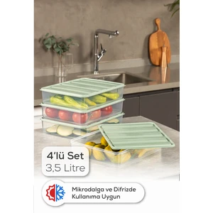 4’lü 3,5 Litre Buzdolabı Dondurucu Organizer Mikrodalga ve Difrize Uygun Saklama Kabı Mint