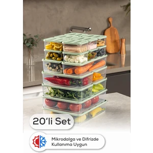 20’li Buzdolabı Dondurucu Organizer Mikrodalga ve Difrize Uygun Saklama Kabı Mint 12x(350ML) 4x(1,75LT) 2x(1,65LT) 2x(3,5LT)