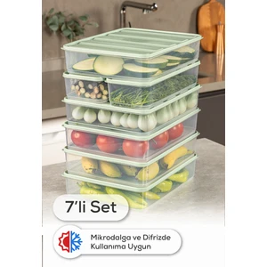 7’li Buzdolabı Dondurucu Organizer Mikrodalga ve Difrize Uygun Saklama Kabı Mint 5x(3,5LT) 2x(1,65LT)