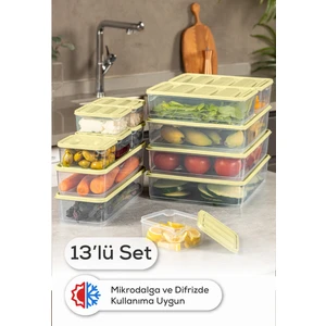13’Lü Buzdolabı Dondurucu Organizer Mikrodalga ve Difrize Uygun Saklama Kabı Sarı 6x(350ML) 2x(1,65LT) 3x(3,5LT) 2x(1,75LT)