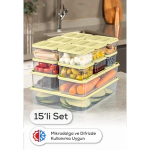 15’li Buzdolabı Dondurucu Organizer Mikrodalga ve Difrize Uygun Saklama Kabı Sarı 12x(350ML) 2x(1,65LT) 1x(3,5LT)
