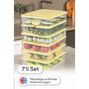 7li Buzdolabı Dondurucu Organizer Mikrodalga ve Difrize Uygun Saklama Kabı Sarı 5x(3,5LT) 2x(1,65LT)