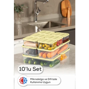 10’Lu Buzdolabı Dondurucu Organizer Mikrodalga ve Difrize Uygun Saklama Kabı Sarı 6x(350ML) 2x(1,65LT) 2x(1,75LT)