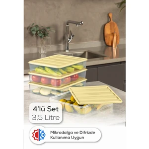 4lü 3,5 Litre Buzdolabı Dondurucu Organizer Mikrodalga ve Difrize Uygun Saklama Kabı Sarı