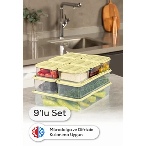 9lu Buzdolabı Dondurucu Organizer Mikrodalga ve Difrize Uygun Saklama Kabı Sarı 6x(350ML) 2x(1,65LT) 1x(3,5LT)