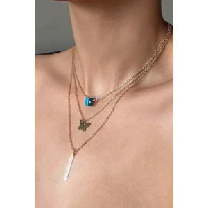 New Obsessions Kelebek Bodrum Boncuğu ve Çubuk Sallantılı 3'lü Kombin Kadın Zincir Kolye