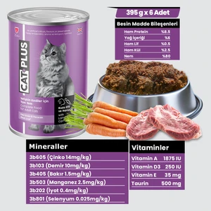 Pate Kuzu Etli ve Havuçlu Yetişkin Kedi Konserve Yaş Mama 395 Gr x 6 Adet
