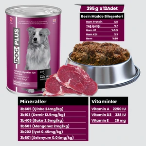Dog Plus Pate Içinde Et Parçacıklı Dana Etli Yetişkin Köpek Konserve Yaş Mama 395 gr x 12 Adet