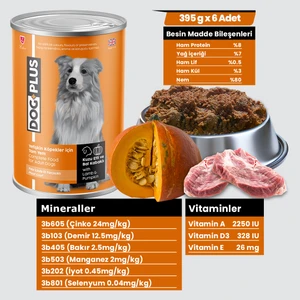 Dog Plus Pate Içinde Et Parçacıklı Kuzu Etli ve Balkabaklı Yetişkin Köpek Konserve Yaş Mama 395 gr x 6 Adet