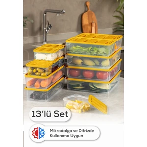 13’Lü Buzdolabı Dondurucu Organizer Mikrodalga ve Difrize Uygun Saklama Kabı Turuncu 6x(350ML) 2x(1,65LT) 3x(3,5LT) 2x(1,75LT)