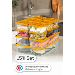15’li Buzdolabı Dondurucu Organizer Mikrodalga ve Difrize Uygun Saklama Kabı Turuncu 12x(350ML) 2x(1,65LT) 1x(3,5LT)