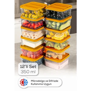 12’li 350 ml Buzdolabı Dondurucu Organizer Mikrodalga ve Difrize Uygun Saklama Kabı Turuncu