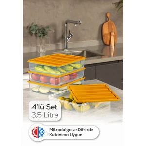 4’lü 3,5 Litre Buzdolabı Dondurucu Organizer Mikrodalga ve Difrize Uygun Saklama Kabı Turuncu