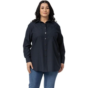 Disentis Modest Büyük Beden Çıtçıt Kapamalı Plikaşeli Manşetli Cepli Lacivert Gömlek