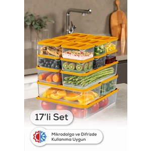 17’li Buzdolabı Dondurucu Organizer Mikrodalga ve Difrize Uygun Saklama Kabı Turuncu 12x(350ML) 2x(1,65LT) 2x(1,75LT) 1x(3,5LT)