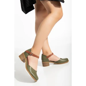 Analin Shoes Kadın Deri Bilekten Bağlı Sandalet 2888 Sandalet Dark Olıve 40