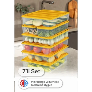 7’li Buzdolabı Dondurucu Organizer Mikrodalga ve Difrize Uygun Saklama Kabı Turuncu 5x(3,5LT) 2x(1,65LT)