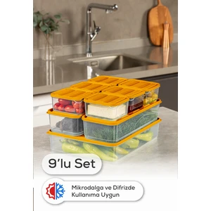 9’lu Buzdolabı Dondurucu Organizer Mikrodalga ve Difrize Uygun Saklama Kabı Turuncu 6x(350ML) 2x(1,65LT) 1x(3,5LT)