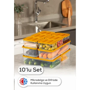 10’Lu Buzdolabı Dondurucu Organizer Mikrodalga ve Difrize Uygun Saklama Kabı Turuncu 6x(350ML) 2x(1,65LT) 2x(1,75LT)