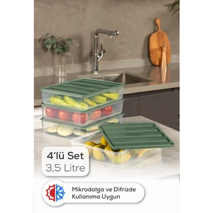4’lü 3,5 Litre Buzdolabı Dondurucu Organizer Mikrodalga ve Difrize Uygun Saklama Kabı Yeşil