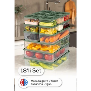 18’li Buzdolabı Dondurucu Organizer Mikrodalga ve Difrize Uygun Saklama Kabı Yeşil 12x(350ML) 2x(1,65LT) 2x(1,75LT) 2x(3,5LT)