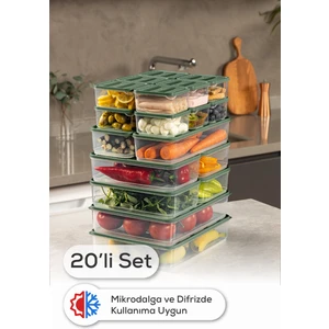 20’li Buzdolabı Dondurucu Organizer Mikrodalga ve Difrize Uygun Saklama Kabı Yeşil 12x(350ML) 4x(1,75LT) 2x(1,65LT) 2x(3,5LT)