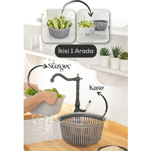4 Litre Kare Kase Ayrı Süzgeçli Antrasit-Füme