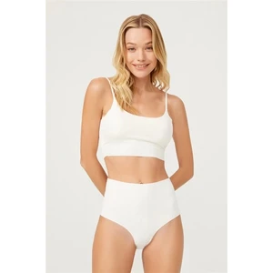 Yüksek Bel Basic Lazer Kesim Kadın Bikini Külot-Beyaz