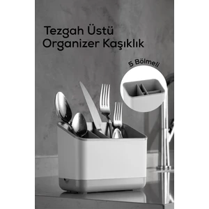 5 Bölmeli Organizer Kaşıklık Tezgah Üstü Kaşık Düzenleyici Gri