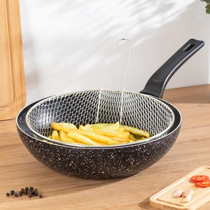 Yanmaz Yapışmaz Granit Fritöz Sepetli Patates Kızartma Tavası 2 Parça 28 cm