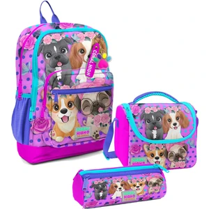 Coral High Kız Çocuk Üçlü Ilkokul Okul Çanta Seti - Pembe Köpek