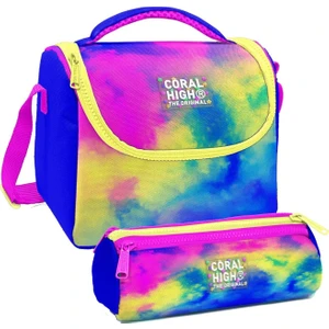 Coral High Renkli Batik Desenli Kız Çocuk Isı Yalıtımlı Beslenme Çantası ve Kalemlik Seti