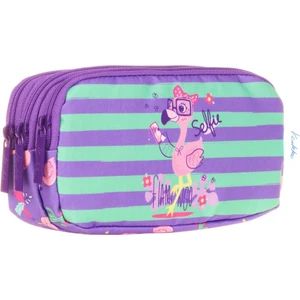 Üç Bölmeli Mor Pembe Flamingo Kız Çocuk Kalem Çantası