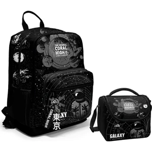Coral High Dört Bölmeli Ortaokul Çantası ve Beslenme Çantası Seti - Siyah Galaxy - Erkek Çocuk