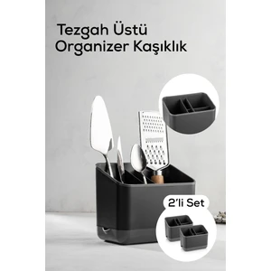 2li 5 Bölmeli Organizer Kaşıklık Tezgah Üstü Kaşık Düzenleyici Antrasit