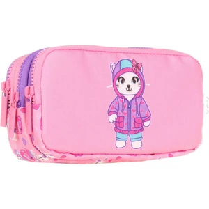 Üç Bölmeli Pembe Sevimli Kedi Kız Çocuk Kalem Çantası