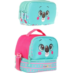 Kız Çocuk Isı Yalıtımlı Beslenme Çantası ve Kalemlik Seti - Sevimli Koala Yeşil