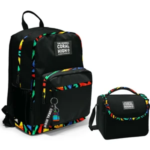 Coral High Dört Bölmeli Ortaokul Çantası ve Beslenme Çantası Seti - Siyah Grafiti - Erkek Çocuk