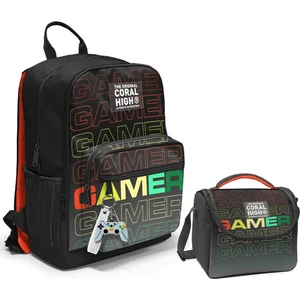 Coral High Dört Bölmeli Ortaokul Çantası ve Beslenme Çantası Seti - Siyah Gri Gamer - Erkek Çocuk