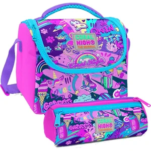 Coral High Grafiti Desenli Kız Çocuk Isı Yalıtımlı Beslenme Çantası ve Kalemlik Seti